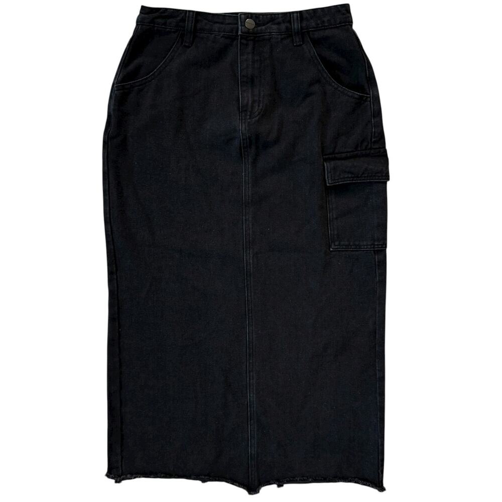 Revolve Superdown Cotton Denim Midi Column Skirt Black Nicolette Cargo Skirt S - Picture 2 of 8